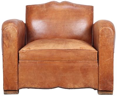 RARE LARGE FRENCH ART DECO LEATHER CLUB CHAIR THAT CONVERTS TO A DAYBED OR CHAISE LOUNGE C 1940. 