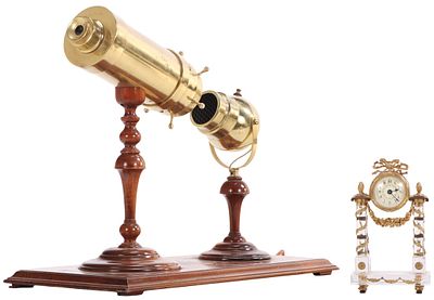 VAN DYKE KALEIDOSCOPE AND LAMP ON MAHOGANY PRESENTATION BASE C 1981, TOGETHER WITH PETITE. Van 