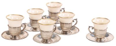 12 PC WHITING STERLING SILVER DEMITASSE CUPS AND SAUCERS WITH LENOX PORCELAIN INSERTS, SERVICE FOR. 