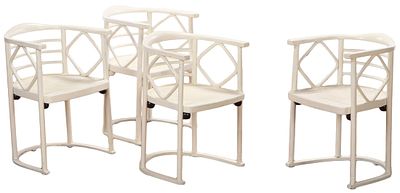 JOSEF HOFFMANN; J & J KOHN. AUSTRIA C 1905. FOUR BENTWOOD PAINTED ARM CHAIRS. JOSEF HOFFMANN; J 