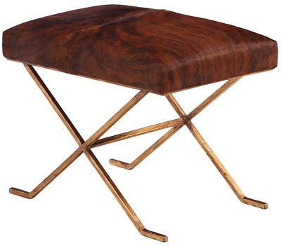 GILT IRON AND COW HIDE STOOL IN THE MANNER OF JEAN-MICHEL FRANK. Gilt iron and cow hide stool 