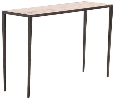 IRON CONSOLE TABLE IN THE MANNER OF JEAN-MICHEL FRANK HAVING A TRAVERTINE TOP. Iron console 