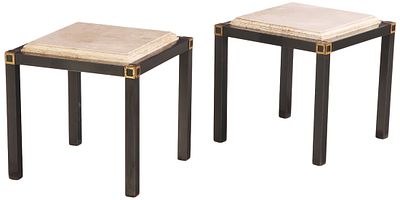 BRONZE TABLES TRAVERTINO. Bronze Tables Travertino Ht: 25" Wd: 25.75" Dpth: 25.75" Condition: 