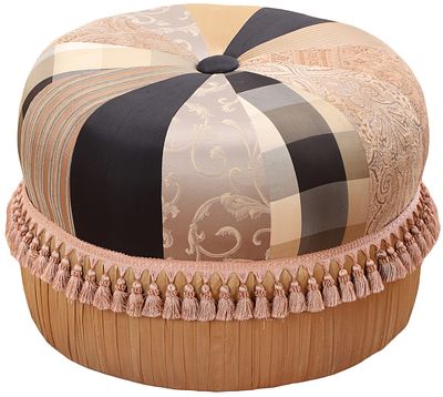 CUSTOM SILK OTTOMAN. Custom silk ottoman. Ht: 16" Wd: 26" Dpth: 26" Condition: Shipping &amp; 