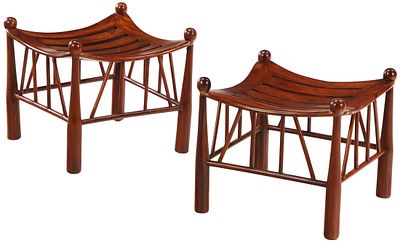 PAIR OF EGYPTIAN REVIVAL THEBES STOOLS MADE FROM A VERY DENSE MAHOGANY WITH GREAT COLOR. Pair 