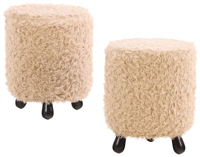 PAIR OF UPHOLSTERED STOOLS IN THE MANNER OF JEAN ROYERE COVERED IN FAUX FUR FABRIC,. Pair of 