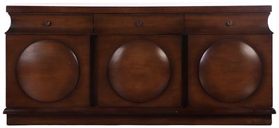 UNUSUAL ART DECO STYLE MAHOGANY THREE DOOR SIDEBOARD C 1950. Unusual Art Deco style mahogany 