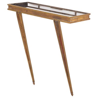 SOLID BRASS ART DECO CONSOLE TABLE C 1940. LACKING A GLASS TOP. Solid brass Art Deco console 