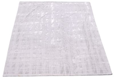 A LARGE SWISS HAND-KNOTTED GRAY WOOL AND SILVER SILK AREA RUG 14' 4" X 10' 4". A large Swiss 