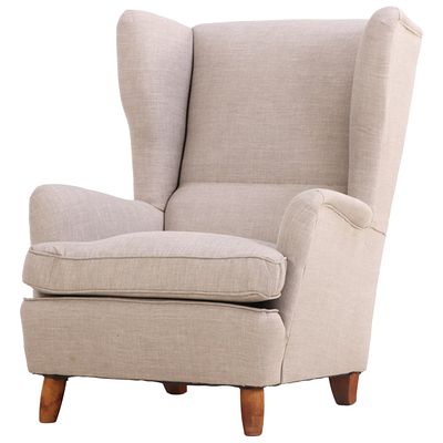 A DANISH STYLE UPHOLSTERED WING CHAIR C 1950 WITH RECENT FABRIC. A Danish style upholstered wing 