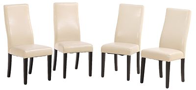 FOUR MODERN LEATHER DINING CHAIRS. Four modern leather dining chairs. Ht: 40" Wd: 18" Dpth: 25" 