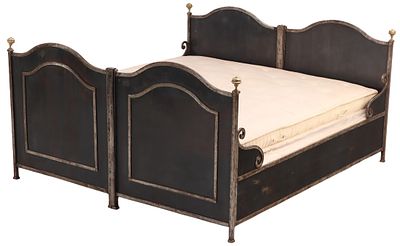 FRENCH IRON AND BRASS BED C 1860. BED CAN BE USED AS A KING ( AS SHOWN) OR SPLIT INTO A PAIR OF. 