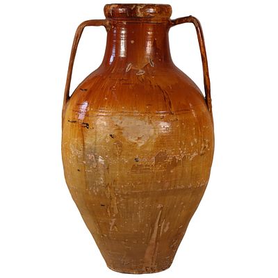 51" PARTIAL GLAZED TERRACOTTA VESSEL WITH HANDLES. 51" partial glazed terracotta vessel with 