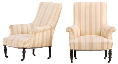 PAIR OF NAPOLEON III LIBRARY CHAIRS HAVING EBONIZED TURNED FEET C 1860. Pair of Napoleon III 