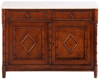 BIRDSEYE MAPLE FAUX BAMBOO MARBLE TOP CABINET HAVING TWO DRAWERS OVER TWO DOORS C 1900. Birdseye 