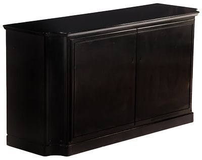 EBONIZED MAHOGANY BAR CABINET HAVING TWO DOORS AND PULL OUT SLIDES C 1950. Ebonized mahogany 