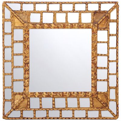 GILTWOOD MIRROR HAVING A MOSAIC MIRRORED BORDER. Giltwood mirror having a mosaic mirrored 