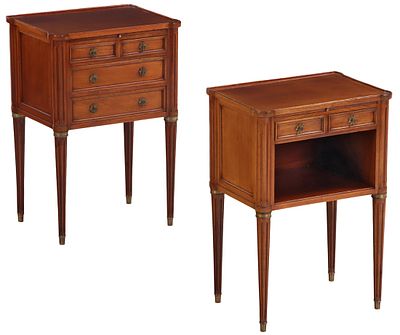 PAIR OF CABINET MADE MAHOGANY TABLES OR NIGHT STANDS HAVING LEATHER PULL OUT SLIDES AND FLUTED. P 