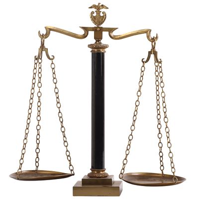 NEOCLASSICAL STYLE BRASS SCALES HAVING EAGLE AND SHIELD FINIAL C 20TH CENTURY. Neoclassical 