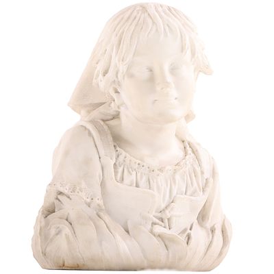 MARBLE BUST OF A YOUNG WOMAN, UNSIGNED SCULPTURE, C 19TH CENTURY. Marble bust of a young woman 