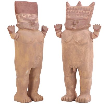 A PAIR OF CHANCAY POTTERY "DOLL" FIGURES. A pair of Chancay pottery "doll" figures. Ht: 29.25" 
