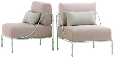 OVERSIZED PAIR OF PAINTED IRON CHAIRS WITH LOOSE CUSHION UPHOLSTERY. Oversized pair of painted 
