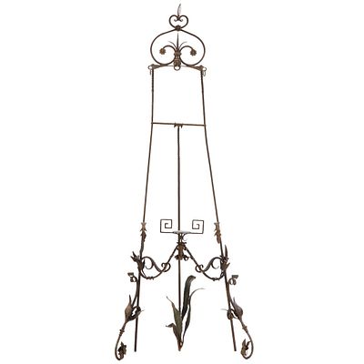 RARE FRENCH ART NOVEAU ADJUSTABLE EASEL C 1900 HAVING HAD WROUGHT FLORAL DETAILS AND A CENTRAL. R 