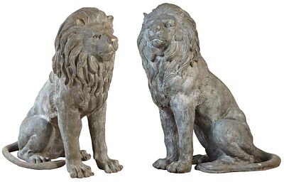 LARGE PAIR ( 42") OF REGAL BRONZE LIONS. Large pair ( 42") of regal bronze lions. Ht: 42" Wd: 