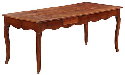 FRENCH CHERRY FARM TABLE HAVING A PULL OUT LEAF AND A SINGLE DRAWER C 1840. French cherry farm 
