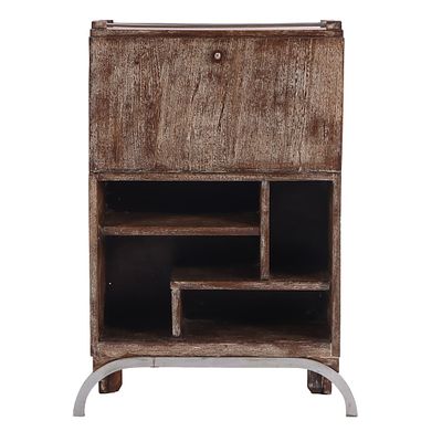 CERUSED OAK FALL FRONT SECRETARY DESK WITH ALUMINUM DETAILS C 1940. Cerused oak fall front 