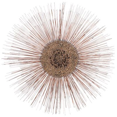 LARGE CONTEMPORARY BRUTALIST STYLE SUNBURST WALL SCULPTURE, COPPER WITH GOLD FINISH C 1990. Large 