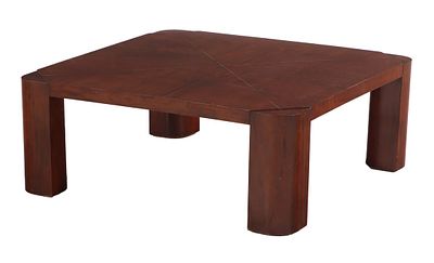 MAHOGANY AND BRASS INLAID COFFEE TABLE C 1960 HAVING ROUNDED LEGS. Mahogany and brass inlaid 