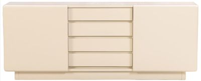 CREAM LACQUERED SIDEBOARD HAVING TWO DOORS FLANKING FOUR DRAWERS C 1960. Cream lacquered 