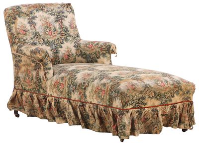 NINETEENTH CENTURY FRENCH NAPOLEON III CHAISE LOUNGE HAVING EBONIZED TURNED LEGS. Nineteenth 