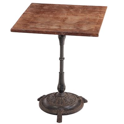 CAST IRON AND WOOD BISTRO TABLE C 1900. Cast iron and wood bistro table C 1900. Ht: 29.25" Wd: 