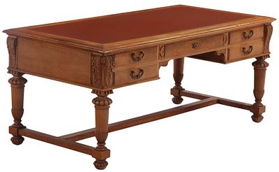 LARGE FRENCH MAHOGANY ACANTHUS CARVED LEATHER TOP DESK C 1890. Large French mahogany acanthus 
