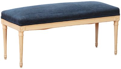 PAINTED FRENCH LOUIS XVI STYLE UPHOLSTERED BENCH C 1940. Painted French Louis XVI style 