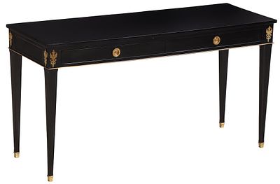 EBONIZED MAHOGANY DIRECTOIRE STYLE BRONZE MOUNTED TWO DRAWER WRITING DESK C 1950. Ebonized 