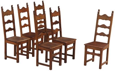 SIX FRENCH OAK CHAIRS WITH WOODEN SEATS C 1940. Six French oak chairs with wooden seats C 1940. 