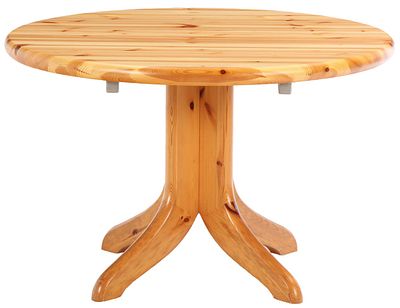 A BRUTALIST STYLE PINE PEDESTAL TABLE C 1975 HAVING TWO ORIGINAL LEAVES. A Brutalist style pine 