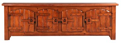 FOUR DOOR FRENCH PINE SIDEBOARD IN THE BRUTALIST STYLE C 1960. Four door French pine sideboard 