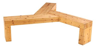 FRENCH KNOTTY PINE THREE LEG BENCH C 1985. French knotty pine three leg bench C 1985. Ht: 