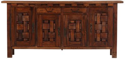 UNUSUAL BRUTALIST STYLE BELGIAN OR FRENCH SIDEBOARD C 1960 HAVING A BASKET WEAVE DESIGN. Unusual 