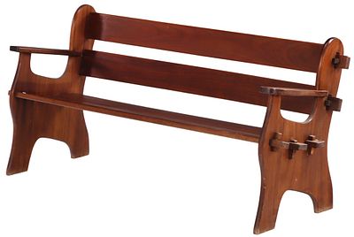 BELGIAN MAHOGANY OPEN ARM BENCH HAVING MORTISE AND TENON CONSTRUCTION C 1960. Belgian mahogany 
