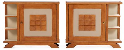 PAIR OF OAK AND PARTIAL PAINTED CABINETS IN THE MANNER OF CHARLES DUDOUYT, EACH HAVING A SINGLE. 