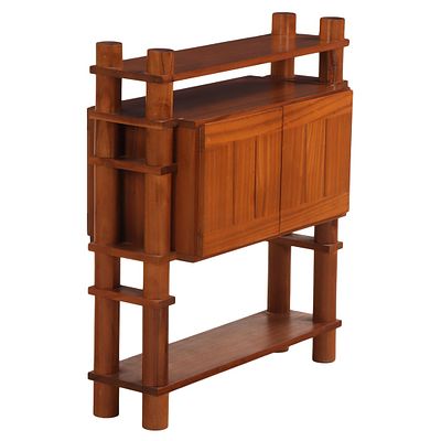 FRENCH SOLID MAHOGANY BRUTALIST STYLE ARCHITECTURAL CABINET C 1950. French solid mahogany 