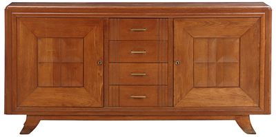 FRENCH OAK SIDEBOARD HAVING TWO DOORS AND A CENTRAL BANK OF DRAWERS C 1940 IN THE MANNER OF. Fren 