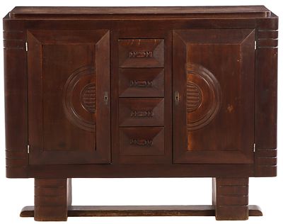 FRENCH OAK TWO DOOR SERVER IN THE MANNER OF CHARLES DUDOUYT C 1940. French oak two door server 