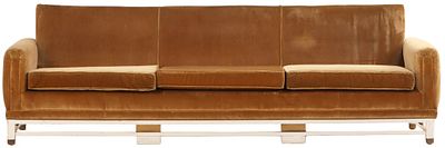 ARCHITECT DESIGNED SOUTH AMERICAN LACQUERED WOOD AND BRASS UPHOLSTERED SOFA C 1960. Architect 