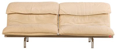 SAPORITI LEATHER "WAVE" SOFA DESIGNED BY GIOVANNI OFFREDI APPROPRIATELY LABELED. BRUSHED STAINLESS